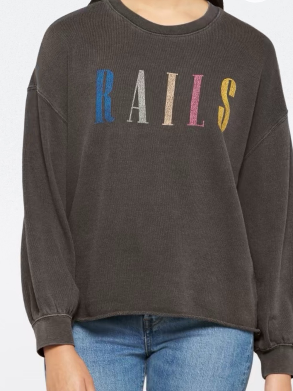 Rails Charcoal Crewneck Sweatshirt with Multicolor Logo